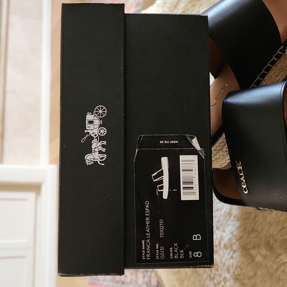 NWT IOB Coach Franca Black Leather Slip-on Espadrilles 🖤💛 - Picture 13 of 16